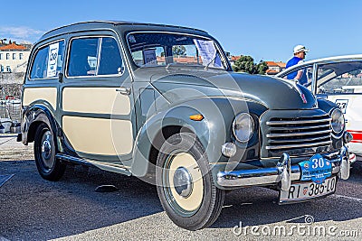Closeup of a Fiat 500 Belvedere Topolino, a classical Italian oldtimer car from 1950's Editorial Stock Photo
