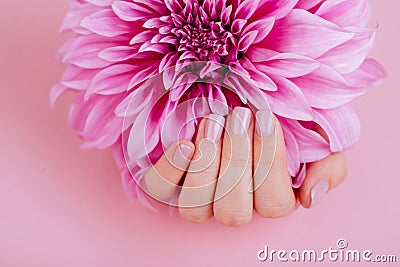 Closeup fingernails with pink fashion manicure Stock Photo