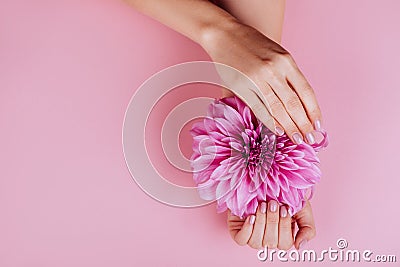 Closeup fingernails with pink fashion manicure Stock Photo