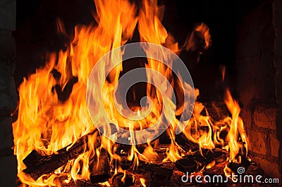 Closeup Fire flames on black background Stock Photo