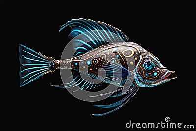 Closeup Fish Highly Oil Cloisonne Blue Djinn Surface Painter Stock Photo