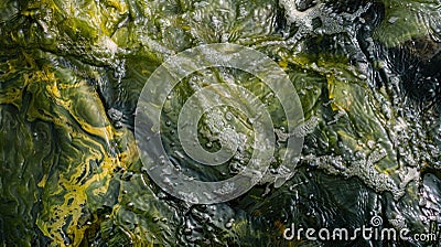 A closeup of a flocked and discolored stream its once crystalclear water now obscured by thriving algae colonies Stock Photo