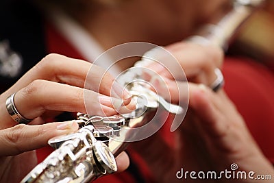 Closeup of a Flute Player Stock Photo