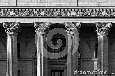 Closeup of four pillars in downtown Albany Editorial Stock Photo