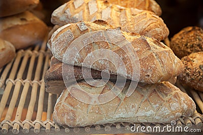 French traditional breads in bakery Stock Photo