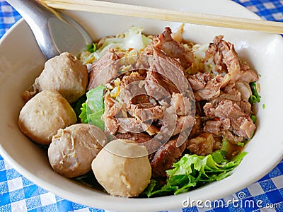 Closeup of fresh noodles soup with stewed beef Guay Tiao Nuea - delicious and healthy street food in Thailand Stock Photo