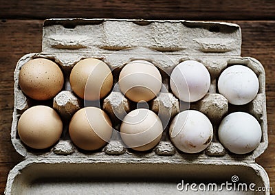 Closeup of fresh organic various eggs Stock Photo