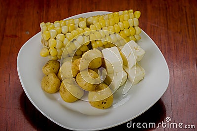 Closeup freshly prepared corn, balls of green Stock Photo