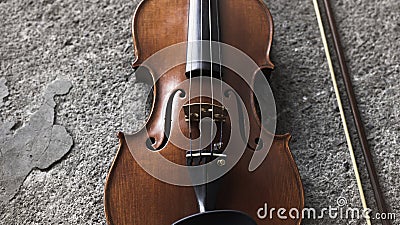 Closeup front side of violin,show detail of acoustic instrument Stock Photo