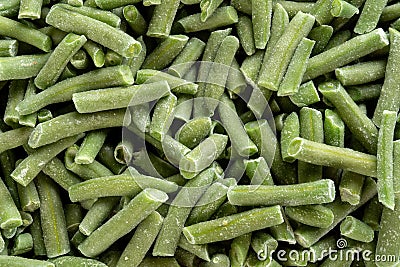 Closeup frozen cut green french bean. Stock Photo
