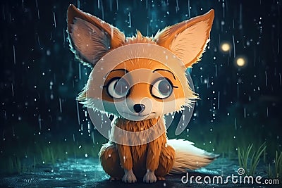 Closeup full body a cute adorable baby fox in medow and bright light generative ai rendered in the style of children - friendly Stock Photo