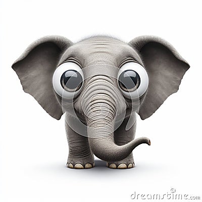 Closeup Funny Portrait of surprised elephant with Huge Eyes on solid white background, wide angle shot. ai generative Stock Photo