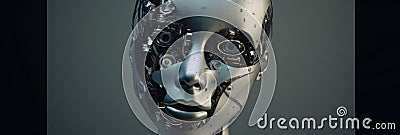 Closeup of futuristic robot face with visible mechanical components, humanlike features, advanced technology, robotics concept Stock Photo