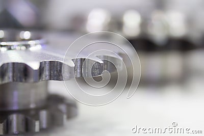 Closeup gear wheels high precision automotive parts Stock Photo