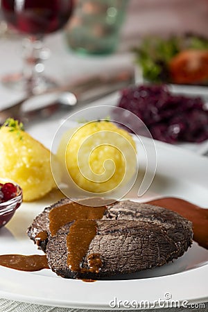 closeup of a german sauerbraten Stock Photo