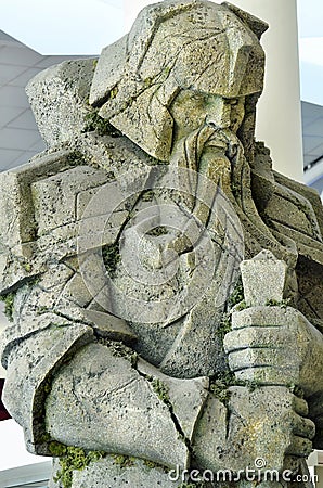 Closeup giant carved stone dwarf from set Lord Rings at Auckland Airport Editorial Stock Photo