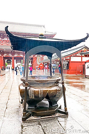 Closeup of giant incense burner of famous Buddhist temple Senso-ji in Asakusa,Japan Editorial Stock Photo