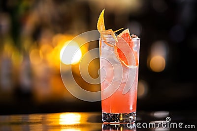 Closeup glass of greyhound cocktail decorated with grapefruit Stock Photo