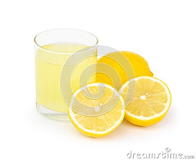 Closeup glass of lemon juice drink isolated on white background, food heathy concept Stock Photo