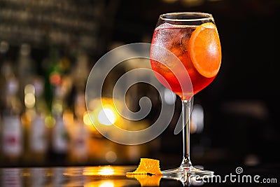 Closeup glass of spritz aperol cocktail decorated with orange Stock Photo