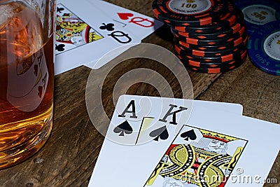 Closeup of a glass of whisky at the poker table Editorial Stock Photo