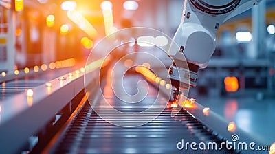 Closeup of a gleaming machine on a factory floor highlighting the advanced technology being utilized to improve Stock Photo