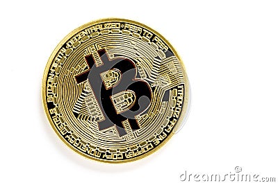 Golden bitcoin virtual coins isolated on white background Stock Photo