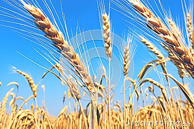 Closeup Golden Wheat field, Generative AI Stock Photo