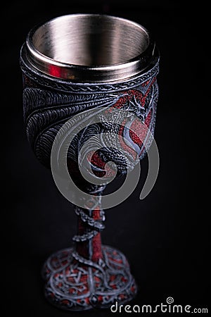 Closeup gothic winecup with dragon on it Stock Photo