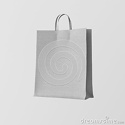 Closeup Gray Kraft Paper Bag Isolated Center White Empty Background.Mockup Highly Detailed Texture Materials.Space for Stock Photo