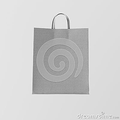 Closeup Gray Kraft Paper Bag Isolated Center White Empty Background.Mockup Highly Detailed Texture Materials.Space for Stock Photo