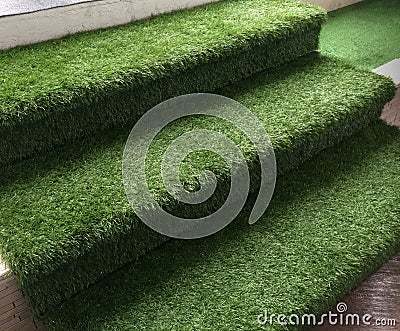 Green Artificial Grass Stairway Stock Photo