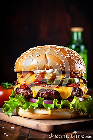 snack food food burger beef meat sandwich fast fast hamburger fat. Generative AI. Stock Photo