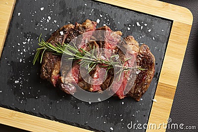 Grilled Argentine beef chorizo bife top view Stock Photo