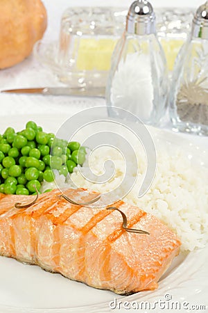 Closeup grilled salmon Stock Photo