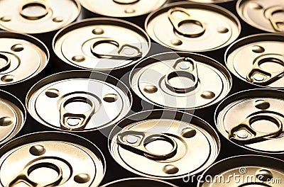 Closeup of a group of aluminium cans. Stock Photo