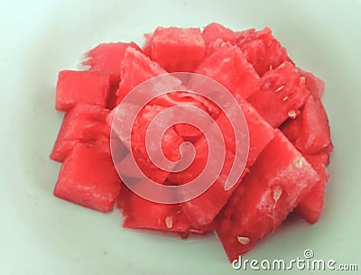 Focus on watermelon cubes Stock Photo