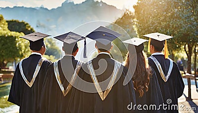 closeup of a group of graduated students in college, proudly displaying their achievements Stock Photo