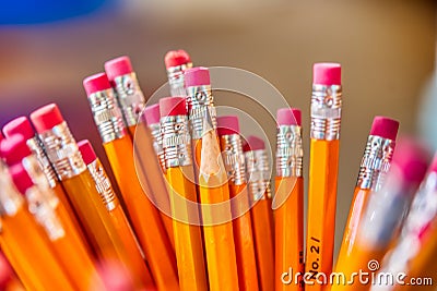 A closeup of a group of pencils. Stock Photo