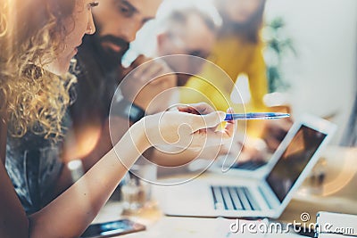 Closeup Group Young Coworkers Making Great Business Brainstorming.Creative Team Discussion Corporate Work Concept Modern Stock Photo
