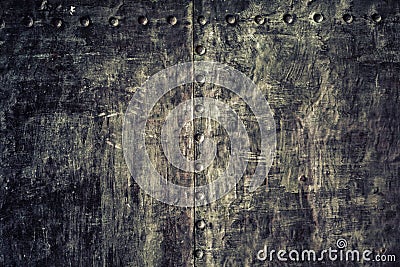 Closeup grunge old black metal plate as background texture Stock Photo