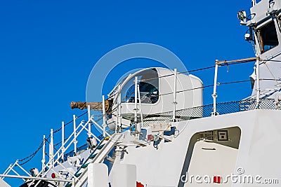 Closeup of gunner capsule on a ship Stock Photo