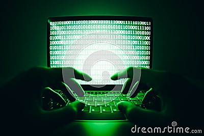Closeup of hacker is using the laptop computer to coding virus or malware for hacking internet server, Cyber attack, System Stock Photo