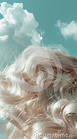 Closeup of hair with cloudlike softness capturing the texture and lightness against a skyblue background Stock Photo