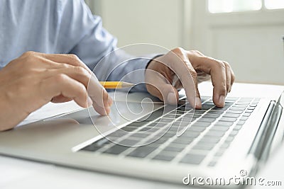 Closeup hand coding programing computer software Stock Photo