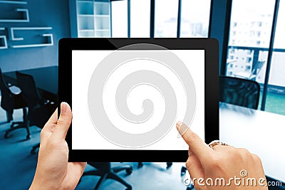 Closeup hand holding digital tablet Stock Photo