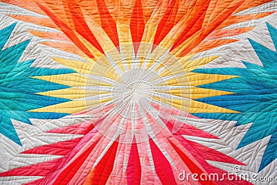 closeup of hand-stitched sunburst pattern on quilt Stock Photo