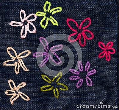 Closeup handmade embroidery floral Stock Photo