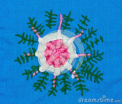 Closeup handmade embroidery floral Stock Photo