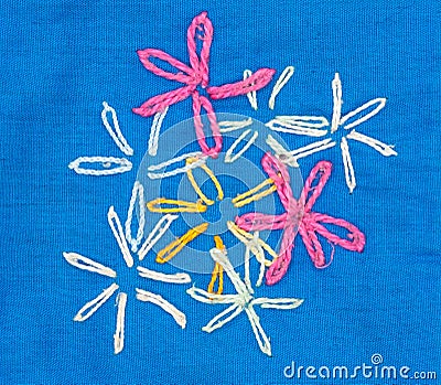 Closeup handmade embroidery floral Stock Photo